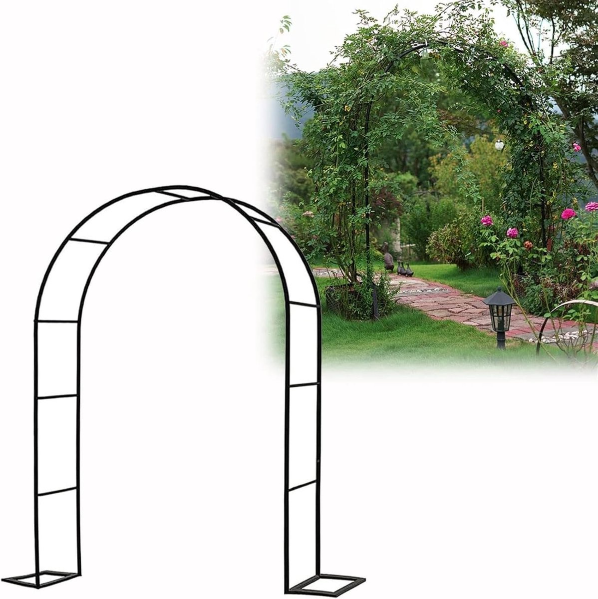 Rozenboog Metaal - Tuinboog Plantensteun - Decoratie Tuinfeest - Roestvrij Stevig - B200x230cm - Zwart