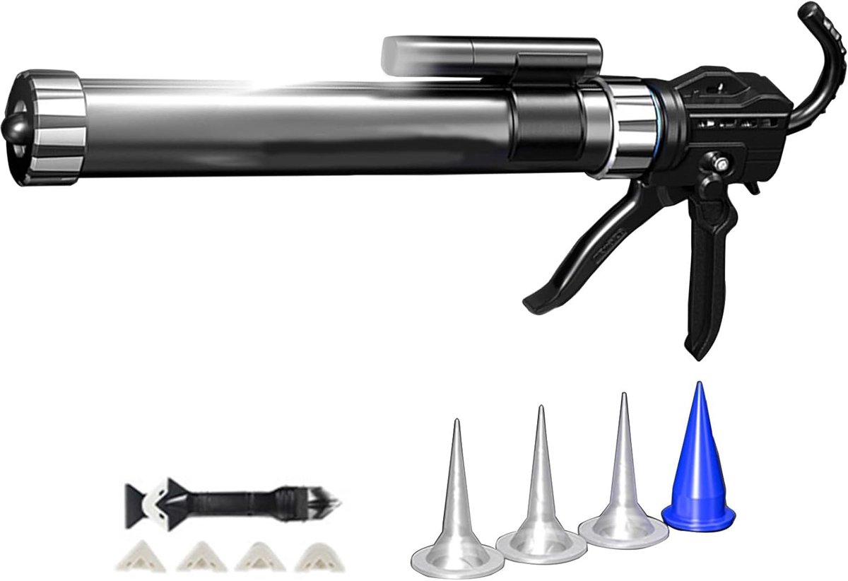 Kitpistool Aluminium - Kitspuit Tool - Kit Aanbrengen - Voor Patronen Worst - 600ml Capaciteit - Zilver