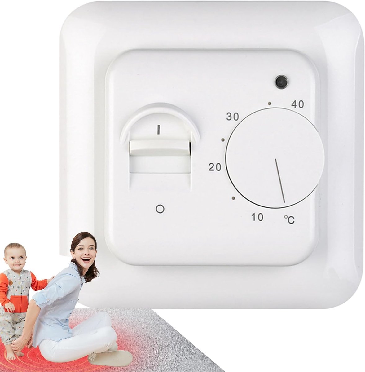 Mechanische Thermostaat - Vloerverwarming Regelaar - Temperatuur Instellen - Stabiele Warmtecontrole - 8.6 x 8.6 cm - Wit