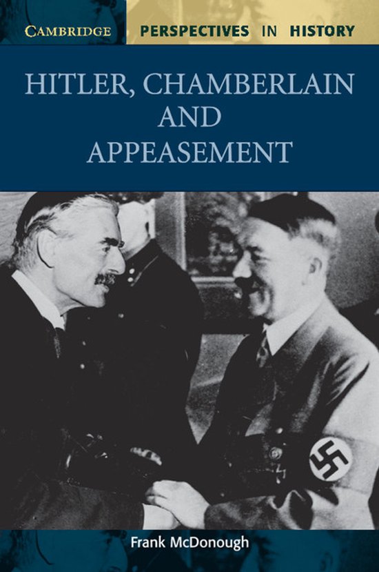 Boekcover: Hitler, Chamberlain en Appeasement met foto van Chamberlain en Hitler.
