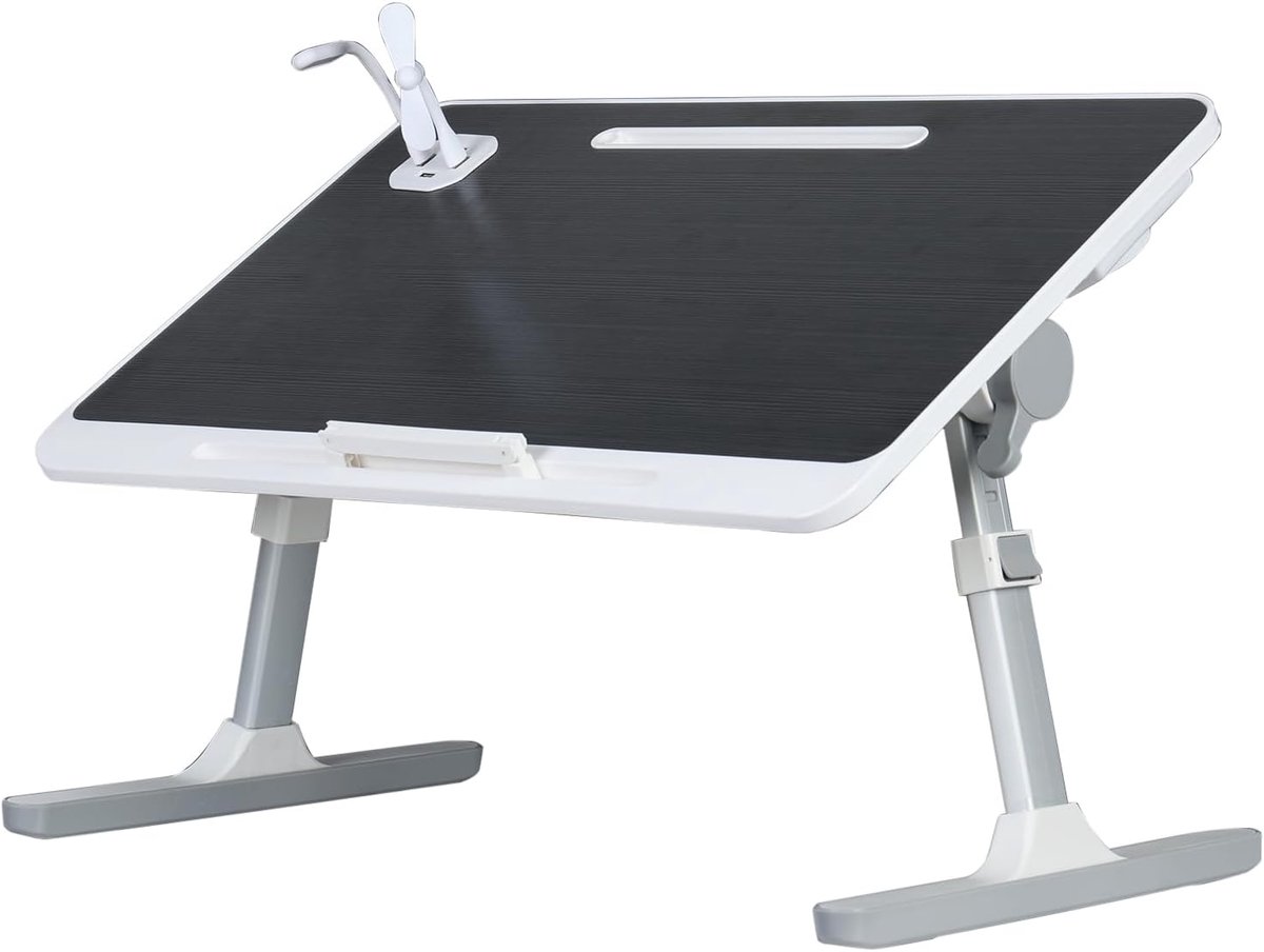 Laptop Bed Tafel - Leestafel Bureau - Thuiswerken Ontspannen - Verstelbare Hoogte Hoek - 60x40 cm - Zwart