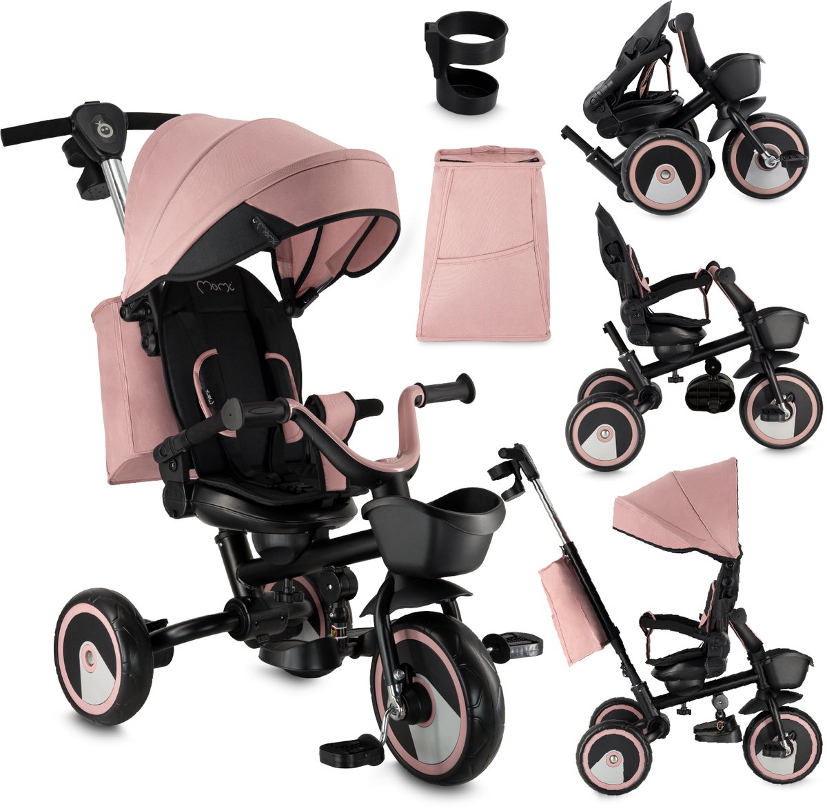 MoMi IVI - Driewieler met Duwstang - Omkeerbare Zitting - Opvouwbaar - Roze