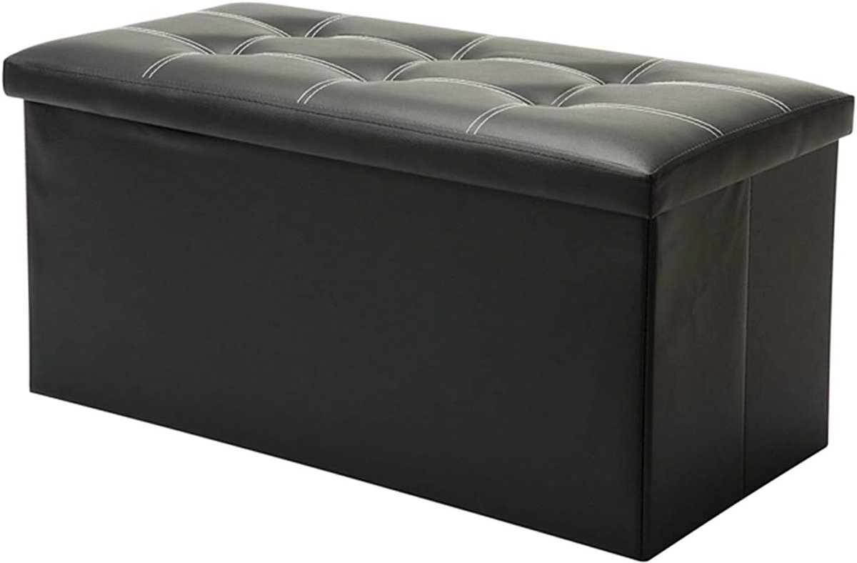 Opvouwbare opbergkruk - Voetenbank poef - Extra zitplaats - Met opbergruimte - 76 x 38 x 38 cm - Zwart