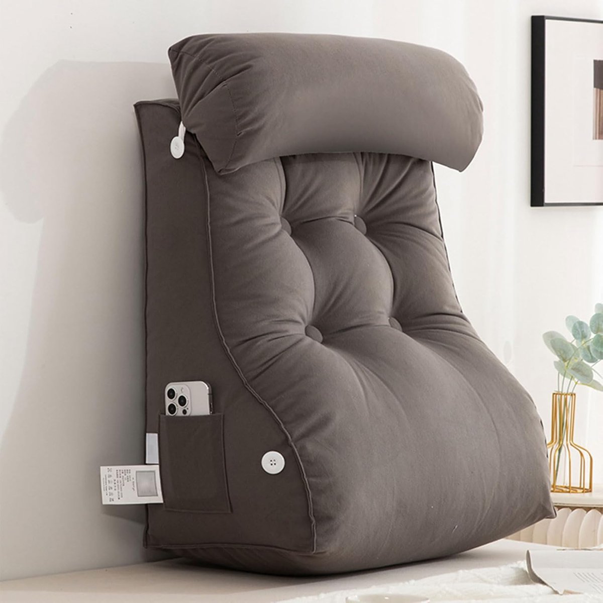 Leeskussen Rugsteun - Taille Kussen Bedkussen - Comfortabel Ontspannen - Verstelbaar Nekkussen - 45x55 CM - Grijs