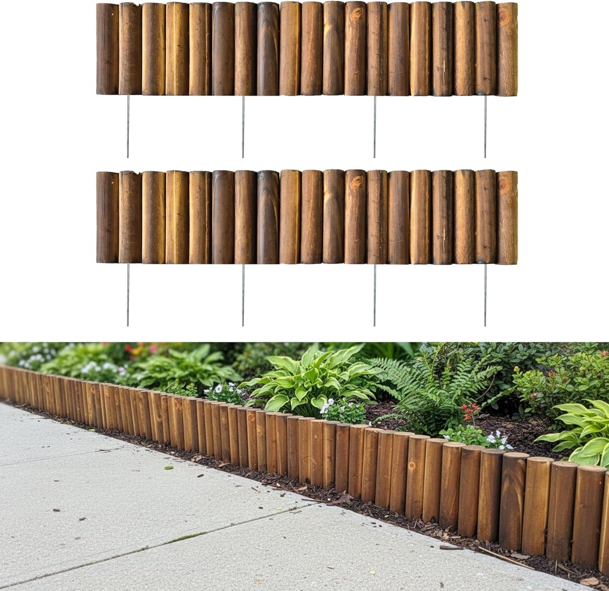 Decoratieve Tuinrand - Houten Tuinafscheiding - Bloembedden Afzetten - Flexibel Vormbaar - 76x15 cm - Bruin