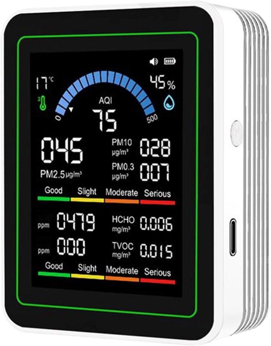 Luchtkwaliteit Monitor - Lucht Sensor - Binnen Lucht Meten - Real-time Precisie - 9.8 x 4.8 x 4.8 cm - Wit