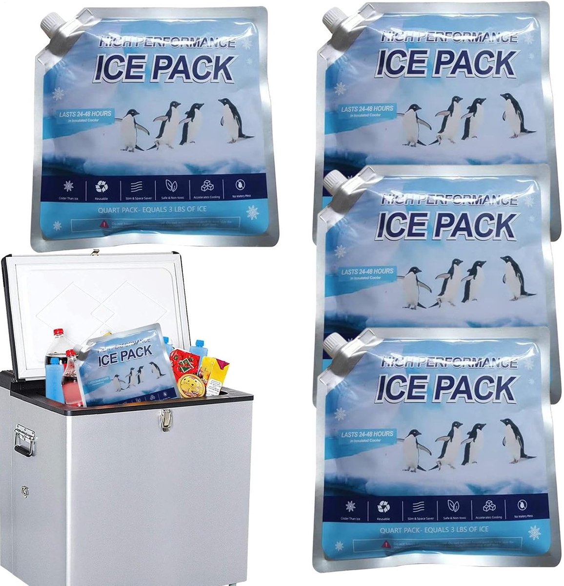Ijsblokken 4 stuks - Koelelementen herbruikbaar - Lunchbox koel houden - Langdurige gelijkmatige koude - 800 ml capaciteit - Blauw