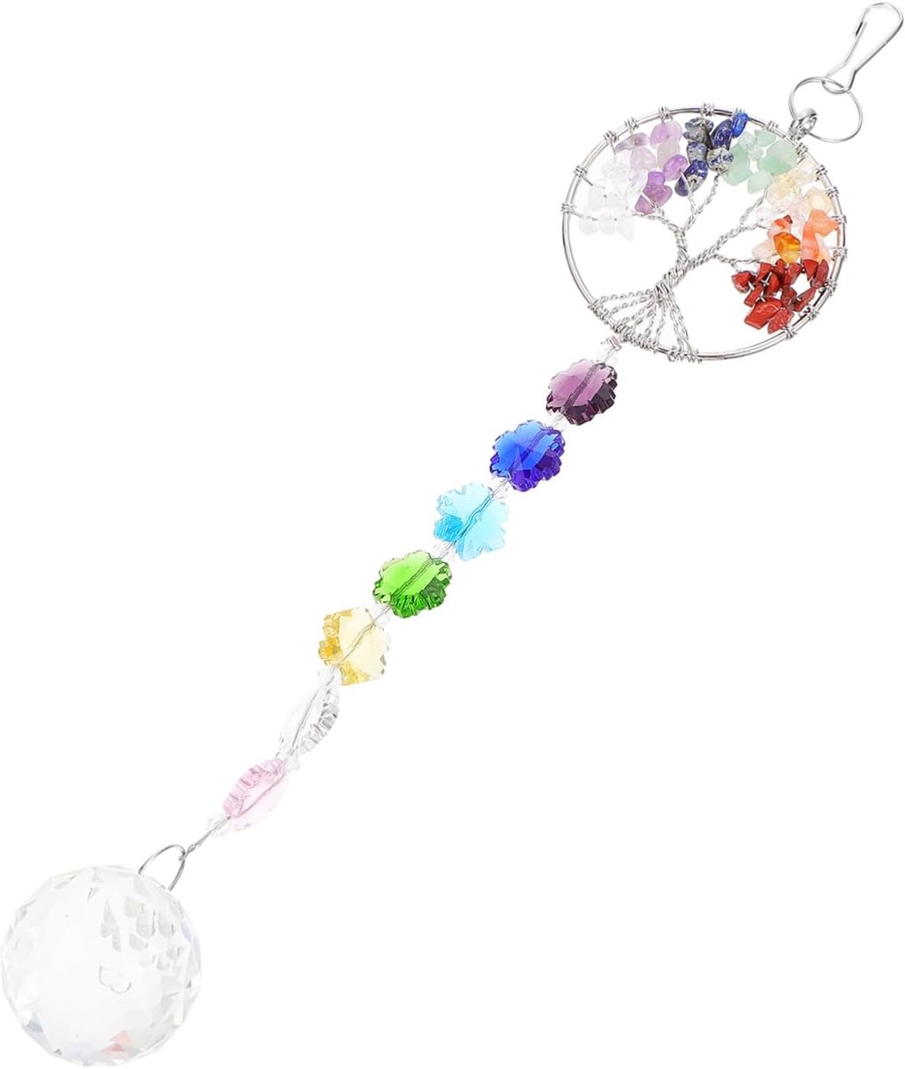 Kristallen Autohanger - Decoratieve Slinger - Auto Interieur - Levensboom Design - 25 cm - Wit