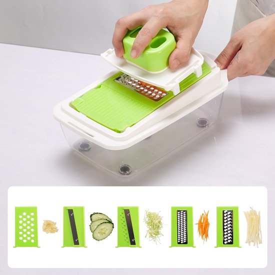 Multifunctionele Keukenmachine - Groentesnijder Mandoline - Maaltijd Voorbereiding - Veelzijdige Messensets - 1.3 Liter Capaciteit - Groen Wit — afbeelding 3