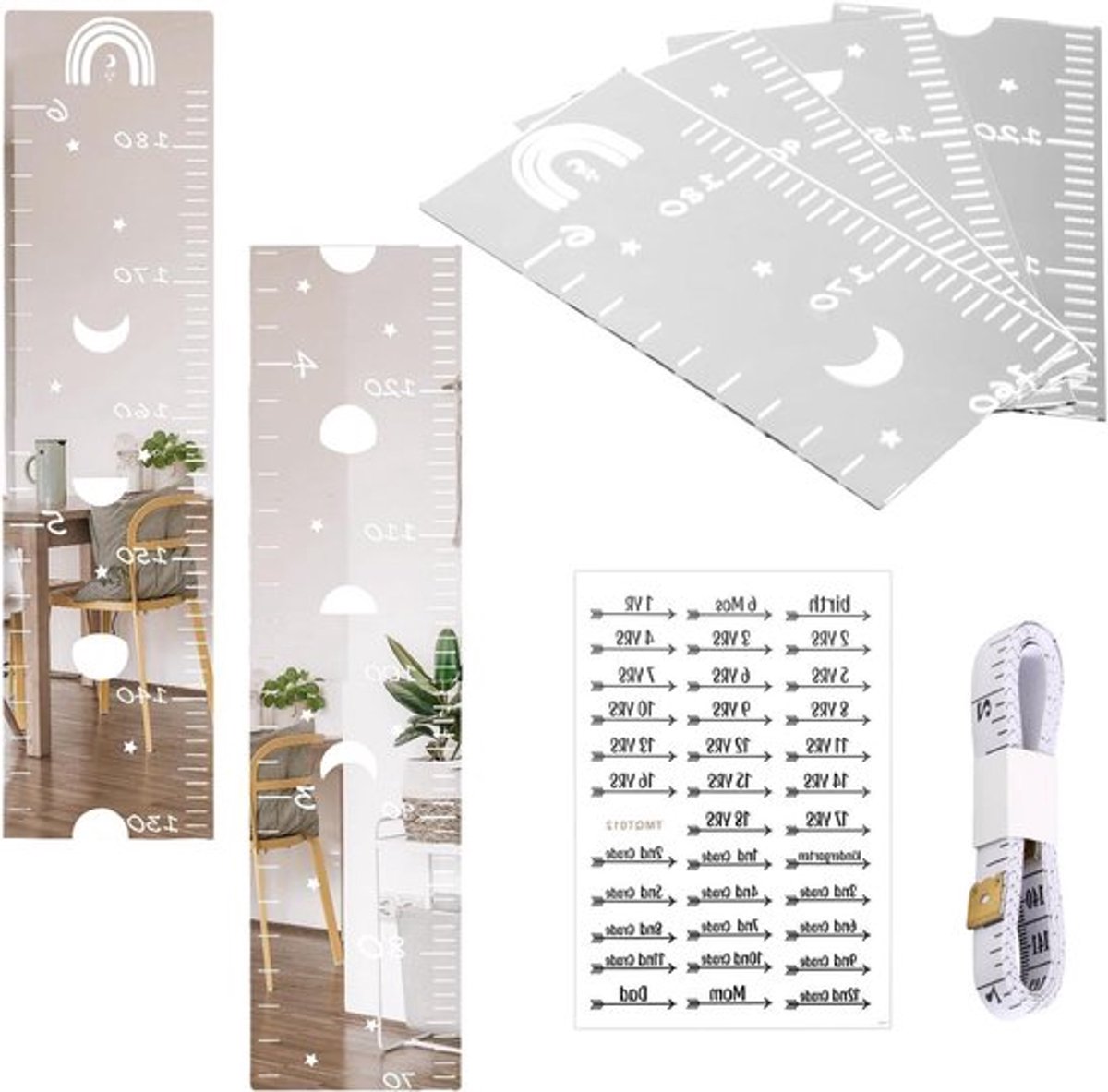 Groeimeter spiegelwand set Allecto Plus voor kinderen