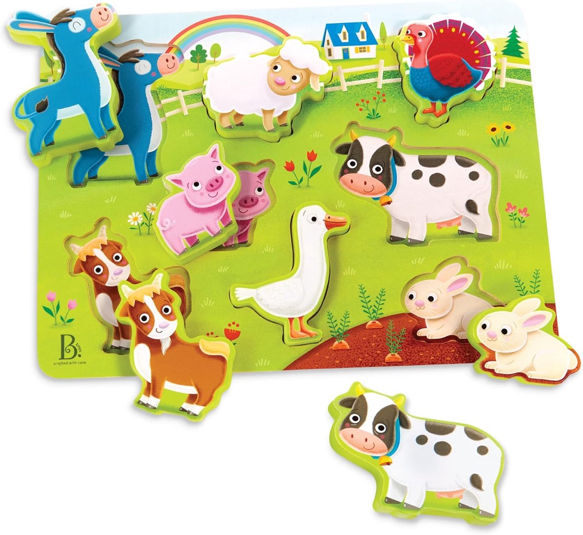 Houten Puzzel - Dieren Puzzel - Leren Spelen - Dikke Stukken - Meerkleurig - Boerderij Dieren