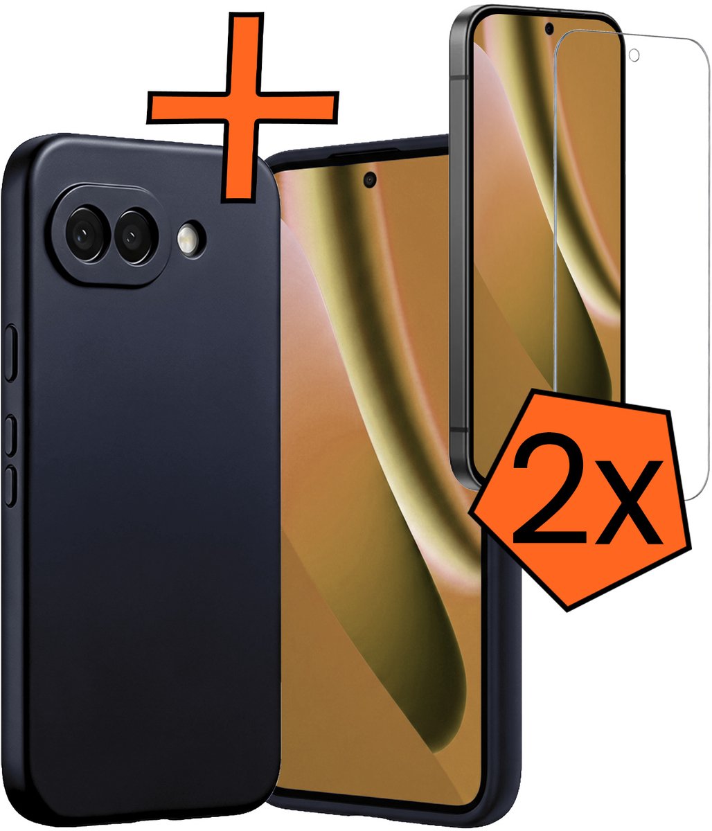 Hoes - Met 2x Screenprotector - Geschikt voor Google Pixel 10a - Sterk & Shockproof - Back Cover - Siliconen Case - Telefoon Hoes - Donkerblauw