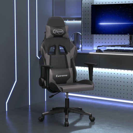 Gaming Stoel - Comfortabele Stoel - Ontspannen Zitten - Met Massagefunctie - 1 stuks - Zwart en Grijs — afbeelding 2
