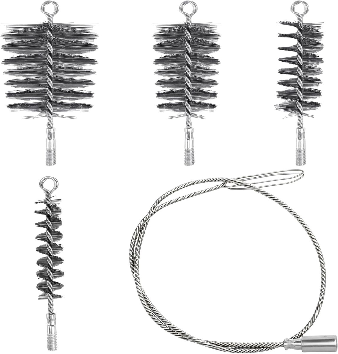 SnelShoppen - Stove Pipe Brush Set 5 delige Set voor Schoonmaken van Haarden, Kachels, Schouwen en Boilers - Hoogwaardige Staalborstels 30/50/80/150mm