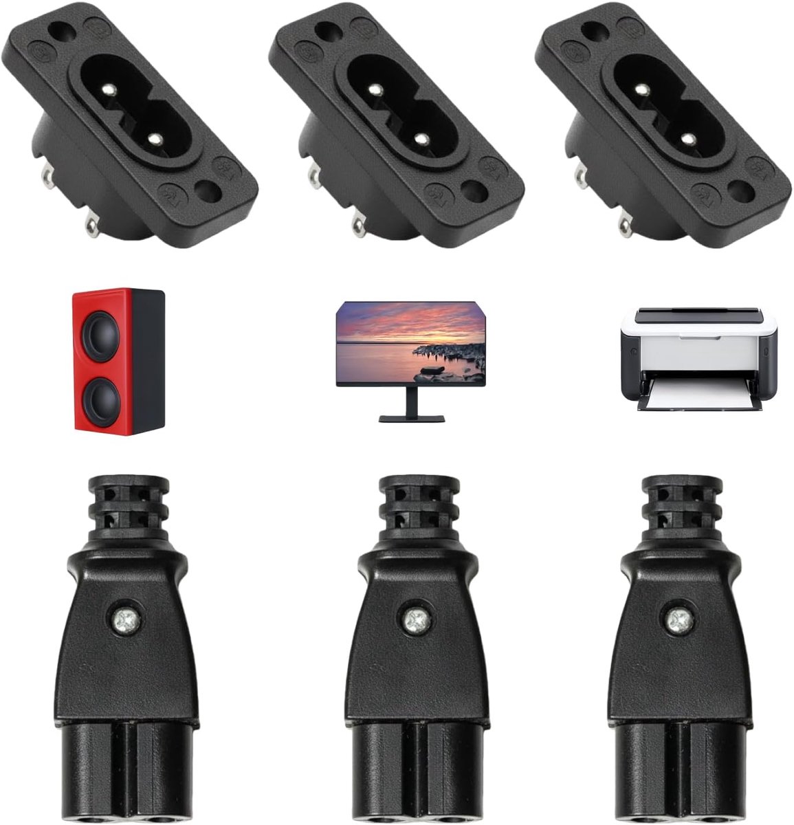 IEC320 C8 C7 2-pins stekker set - 6 stuks - AC inlaat connector - betrouwbare verbinding voor elektronica - ShopVlot