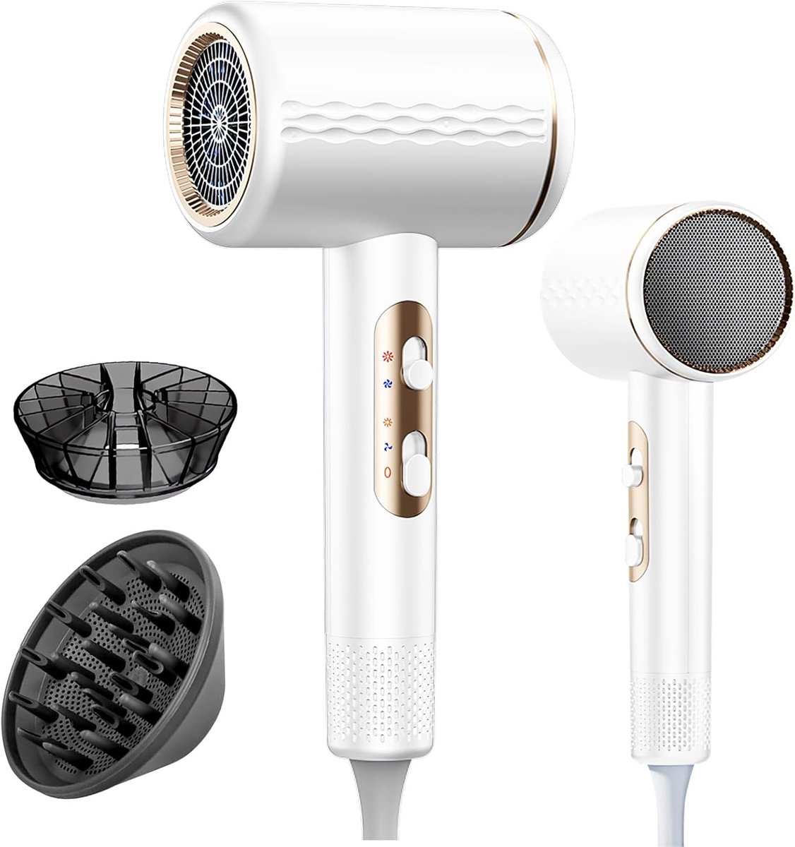 SnelShoppen - Ionic Haardroger 2400W, AC motor, 3 standen & diffuser | Stille reishaardroger ≤65dB met oververhittingsbeveiliging – ideaal voor krulle