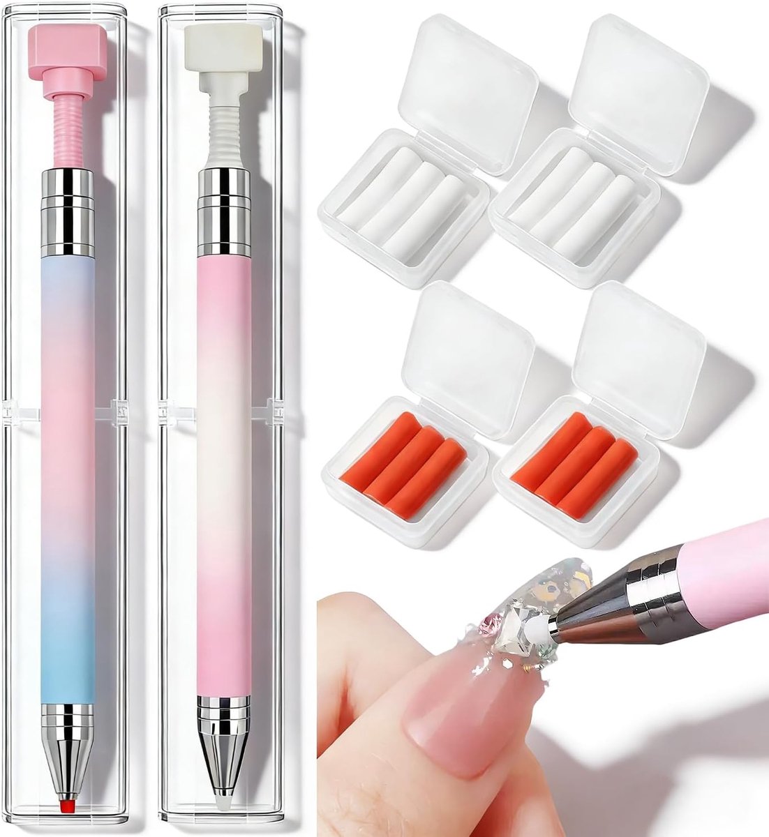 SnelShoppen - 2-delige diamant schilderaccessoires set met kleurverloop, navulbare diamant schilderpen, 4 wax pads en 2 opbergdozen voor DIY kunstproj