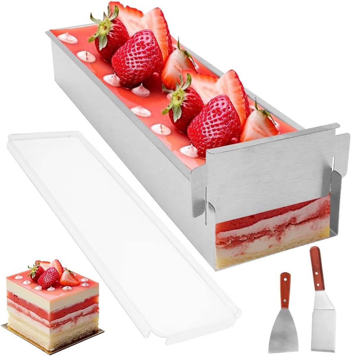 SnelShoppen - Tiramisu Vorm met Deksel, Verstelbare Bakvorm, Rechthoekig met Acrylaat Deksel, Mousse, Taart Vorm voor Bakken en Decoreren, Kerst, Crea