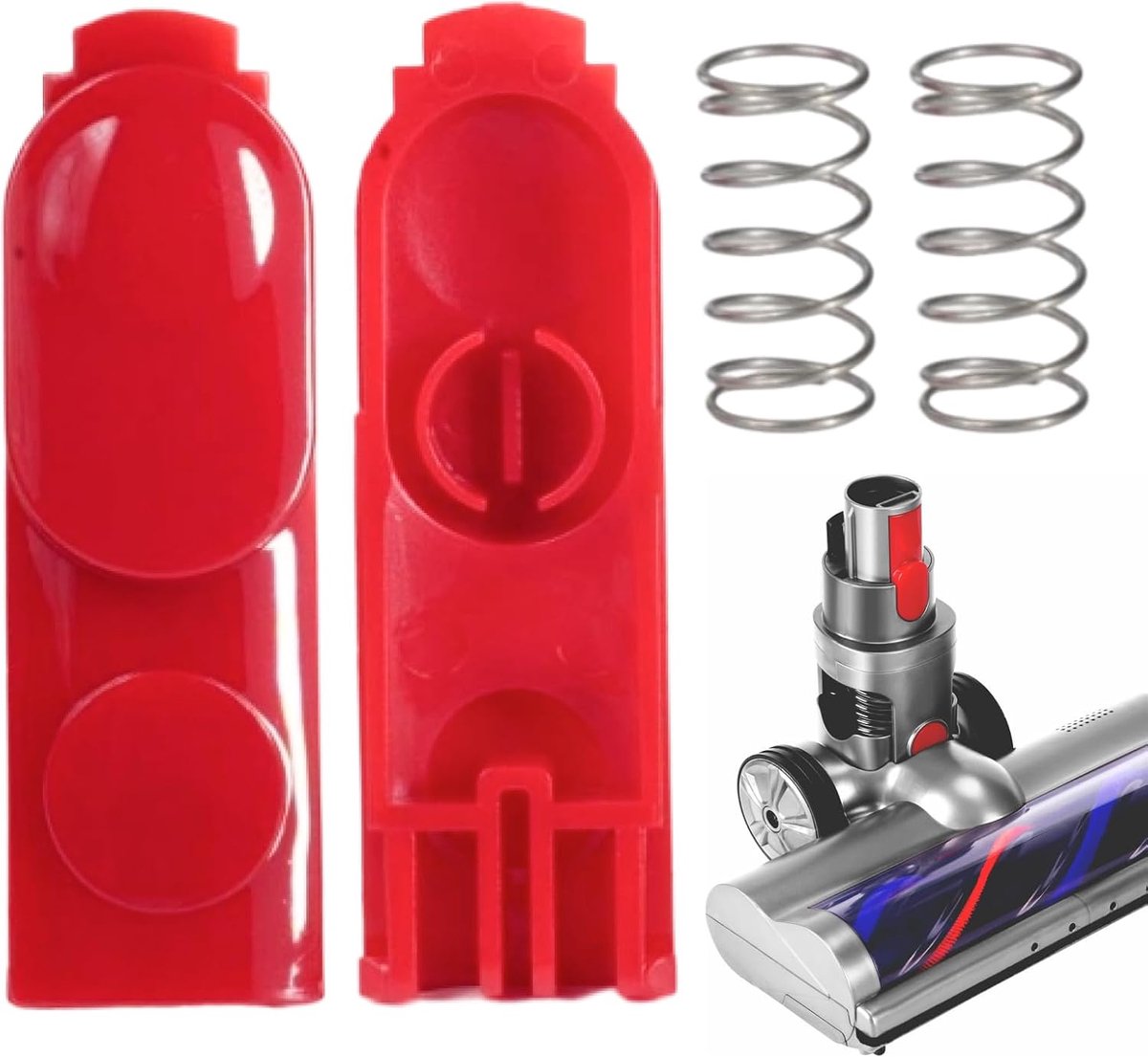 2 stuks vergrendelingsknoppen met clip voor stofzuiger reserveonderdelen, incl. veren, compatibel met V6, V7, V8, V10 - ShopVlot
