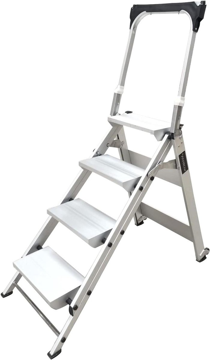 Trapladder 4 Treden - Keukentrap Stoel - Veilig Klussen - Industriële Kwaliteit - 175 kg Draagvermogen - Aluminium