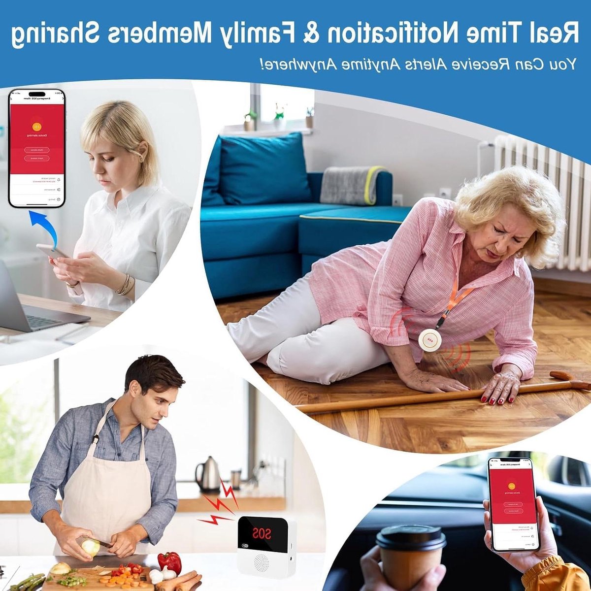 Draadloze SOS Knop - Noodalarm Ouderen - Hulp Inroepen - App Meldingen - 12L x 7B x 14H cm - Wit