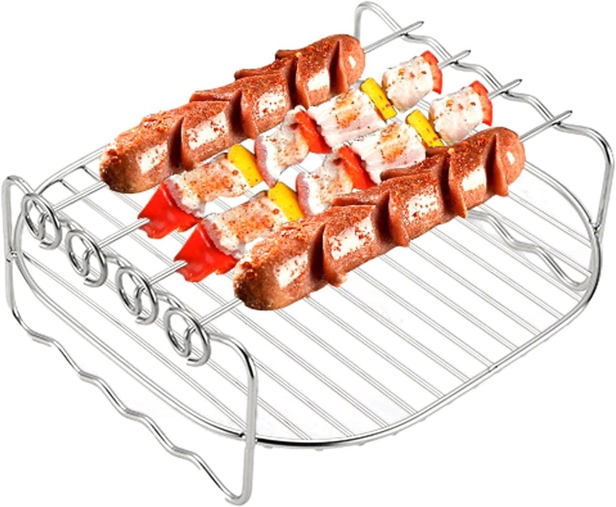 Airfryer Accessoire Rek - Grillrooster Dubbele Laag - Meer Koken - Roestvrij Staal SUS 304 - 8 inch - Zilver