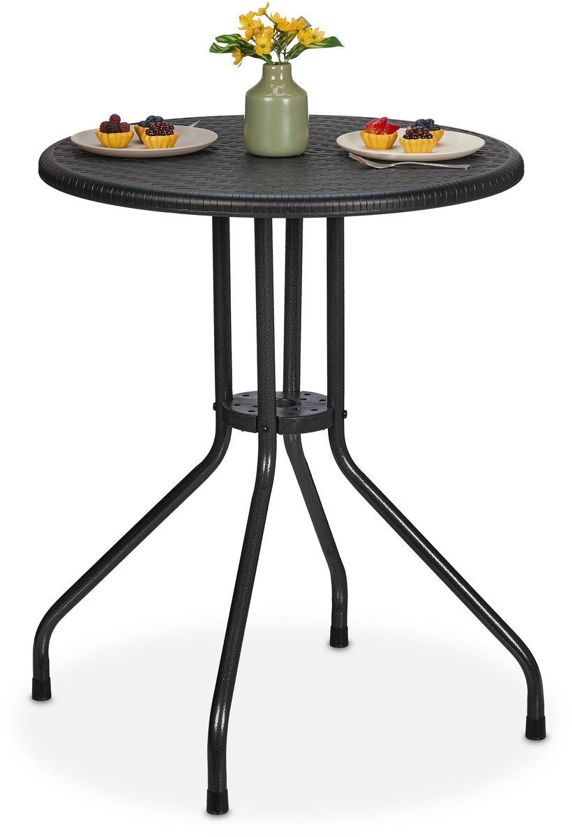 Omgoods - Compacte Ronde Tuintafel, 73 x 60 cm, Rattan Look voor Buiten