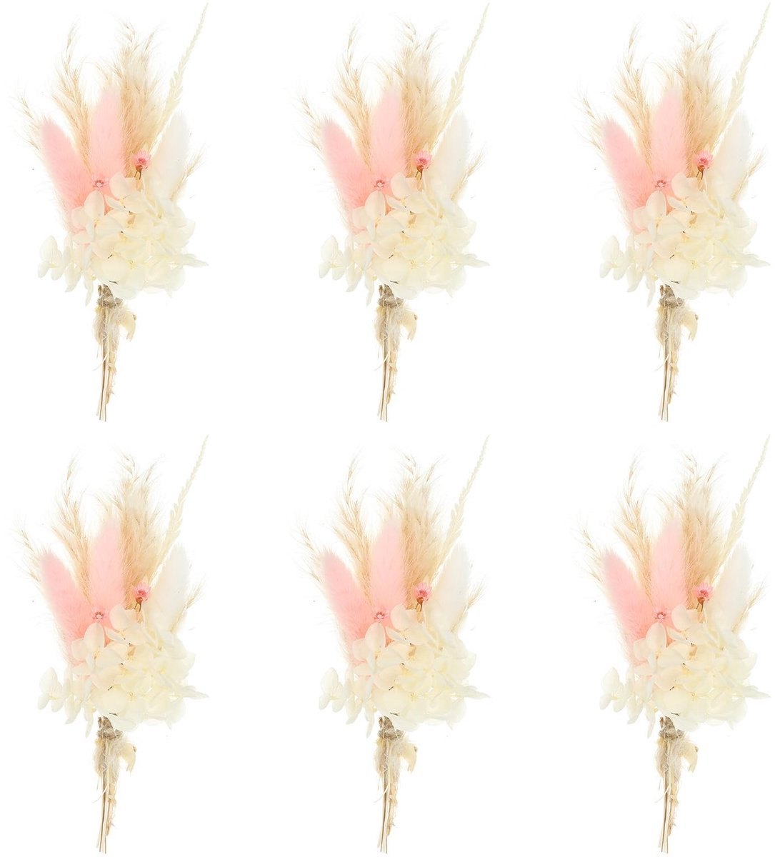 Omgoods - Mini Boeket Gedroogde Bloemen 6 Stuks voor Decoratie in Lichtroze