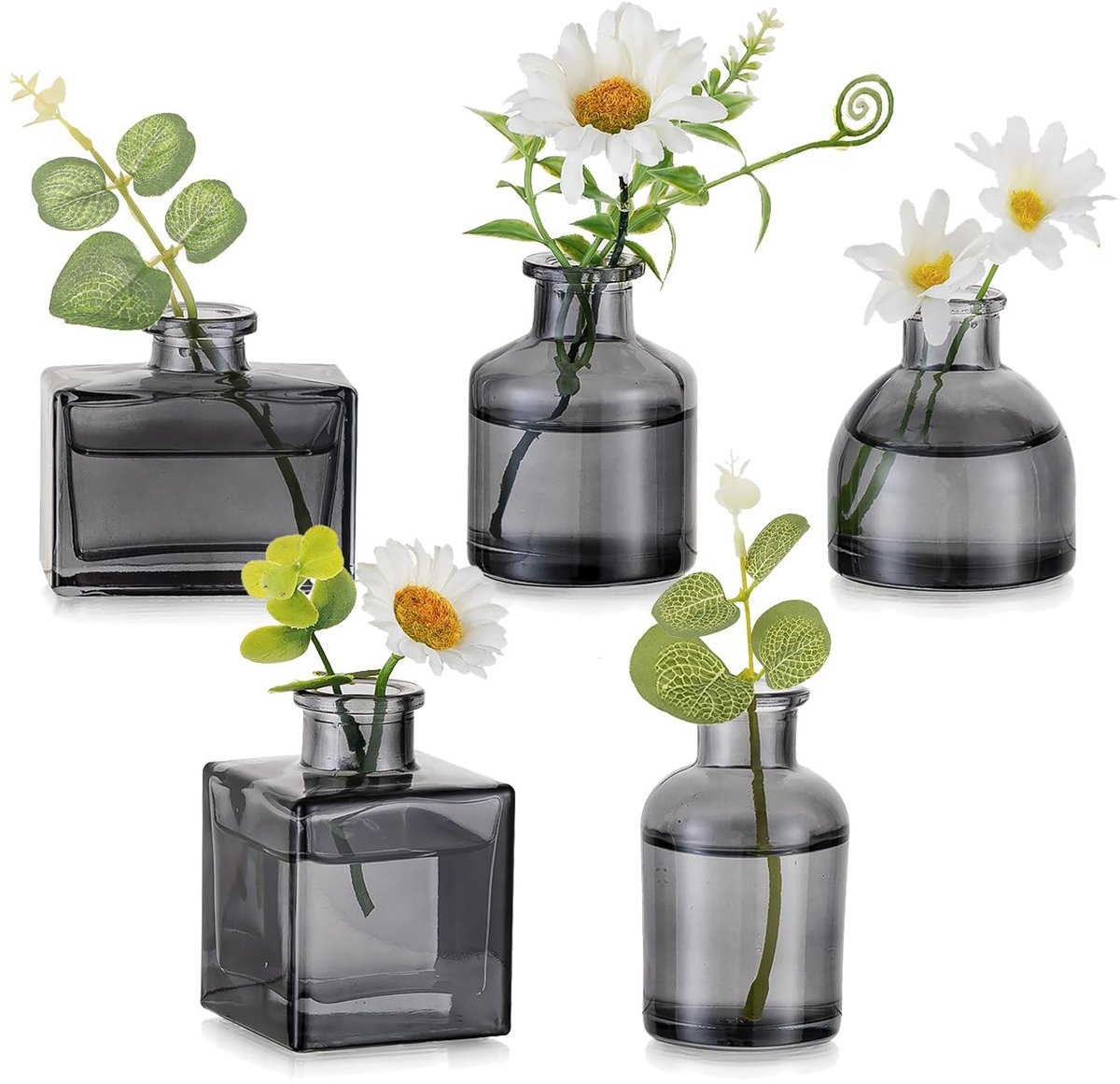 Omgoods - Set van 5 Mini Vazen voor Tafel Decoratie in Grijs