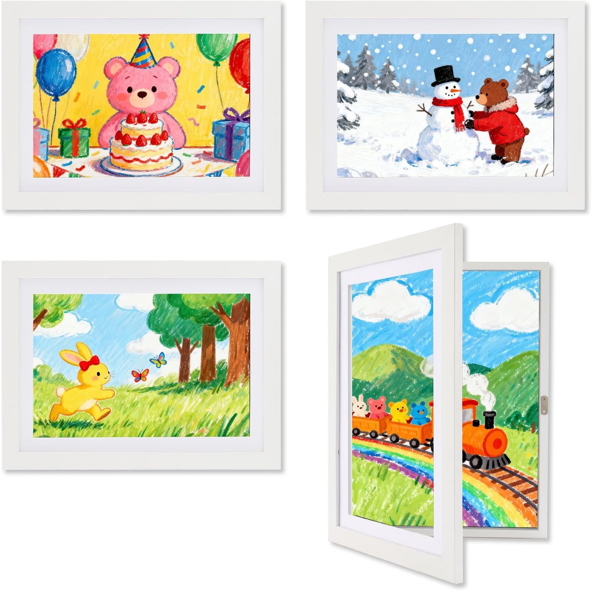Omgoods - Set van 4 Witte Fotolijsten voor Kinderkunst - A4 Eco-vriendelijk