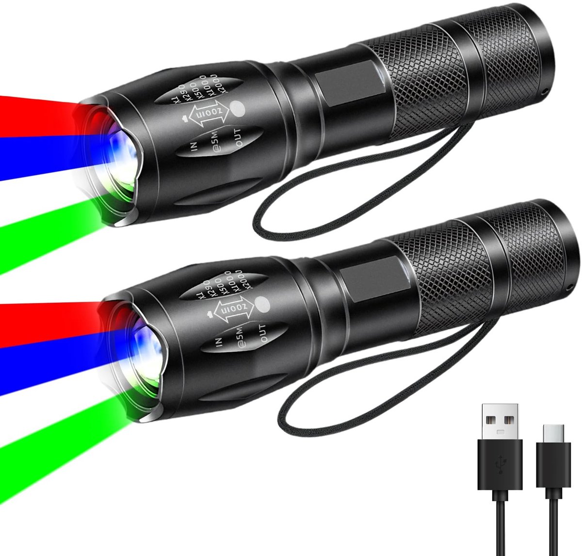Omgoods - 4-in-1 LED Zaklamp met Oplaadbare Batterij en Waterproof Design (Pack van 2)