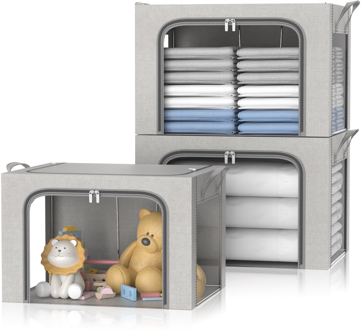 Omgoods - Set van 3 Vouwbare Kledingopbergdozen met Metaalframe - Stapelbaar en Ideaal voor Duvets