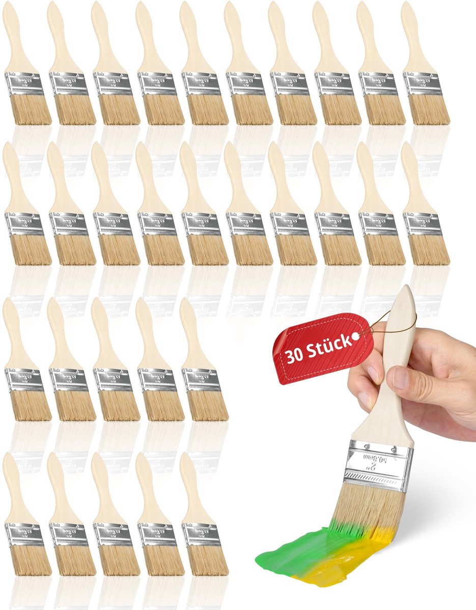 Omgoods - 30-delige Verfkwasten Set - Houten Handvatten voor Verf en Beits