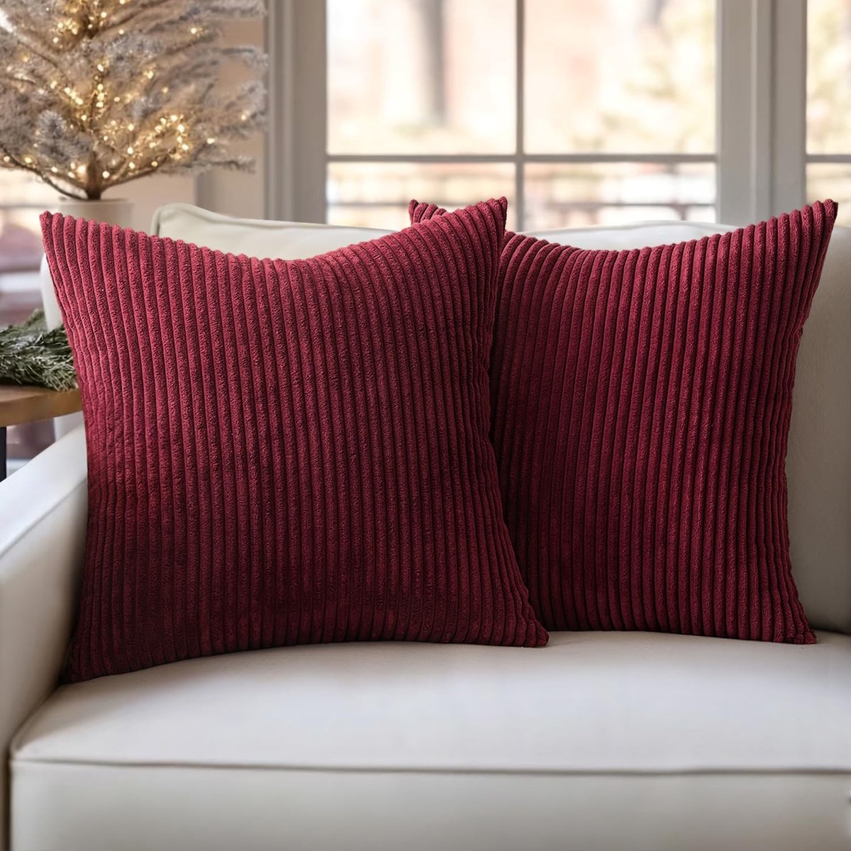 Omgoods - Set van 2 Kussenslopen Corduroy 45x45 cm in Wijnrood