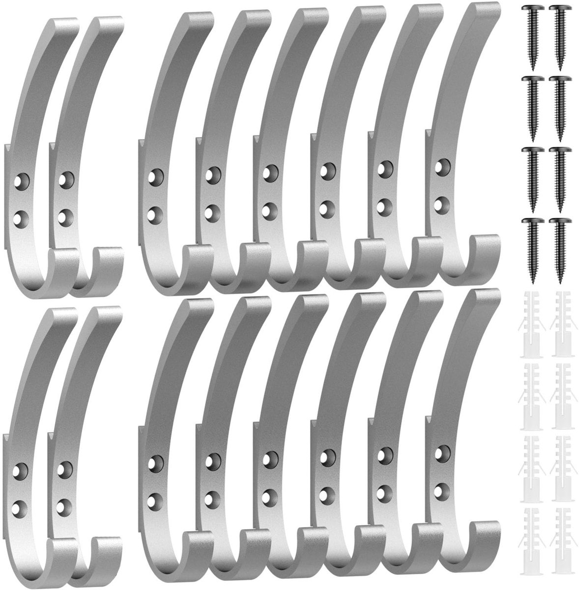 Omgoods - Set van 16 Dubbele Wandhaken voor Kleding en Handdoeken