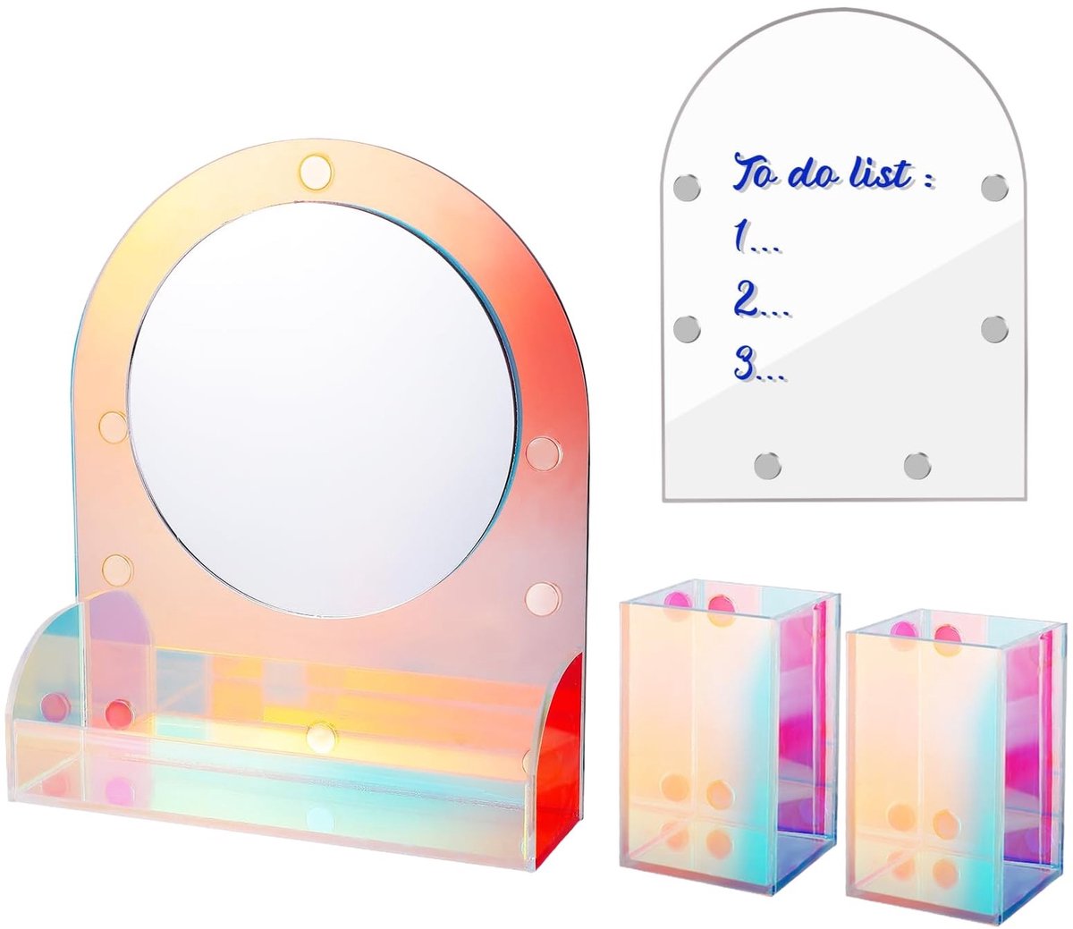 Omgoods- Pennenhouder Magnetisch - Acryl Spiegel - Whiteboard - Bureau Organizer - Schoolspullen - 4-delige Set - Magnetische Pennenhouder