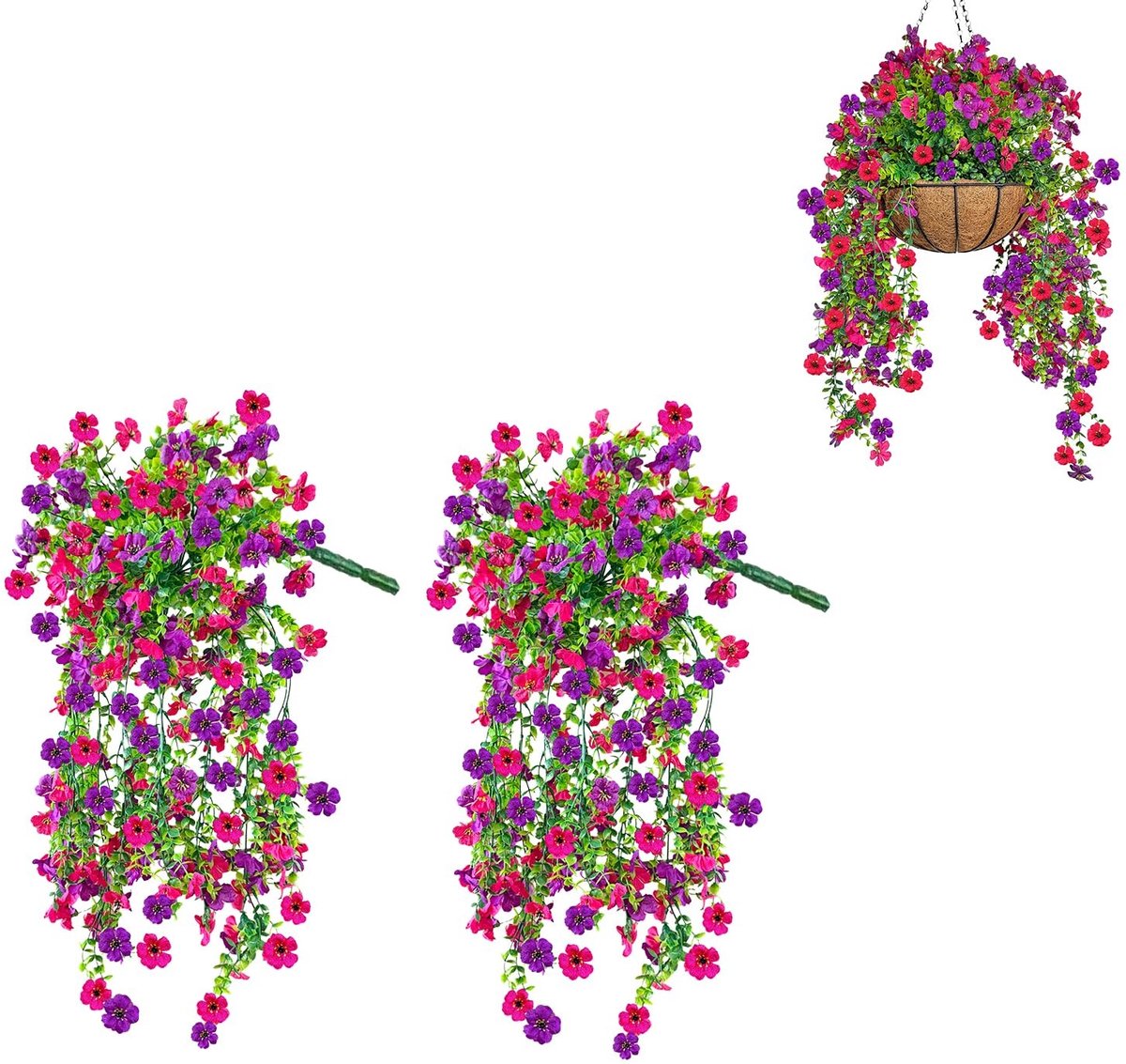 Omgoods - Kunstmatige Hangplanten Set van 2 met Eucalyptus en UV-bestendige Bloemen