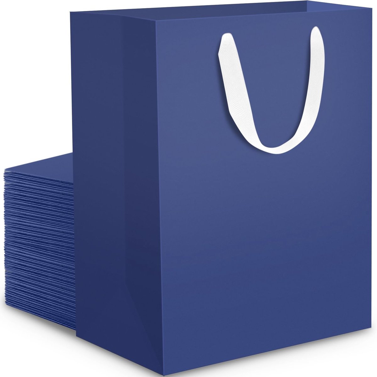 Omgoods - Set van 30 Donkerblauwe Papieren Cadeautassen M 20x10x28 cm
