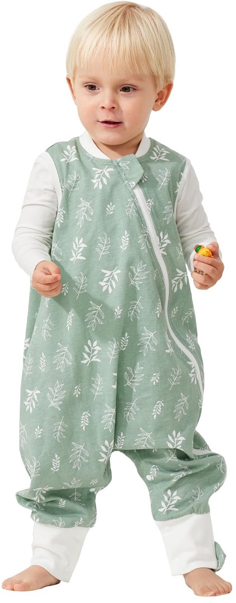 Omgoods - Baby Slaapzak met Voeten 1.0 Tog - 100% Katoen, Groene Bladeren