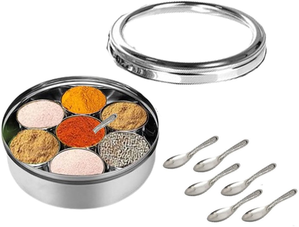 Omgoods - RVS Specerijenbox met 7 Specerijencontainers en Lepels