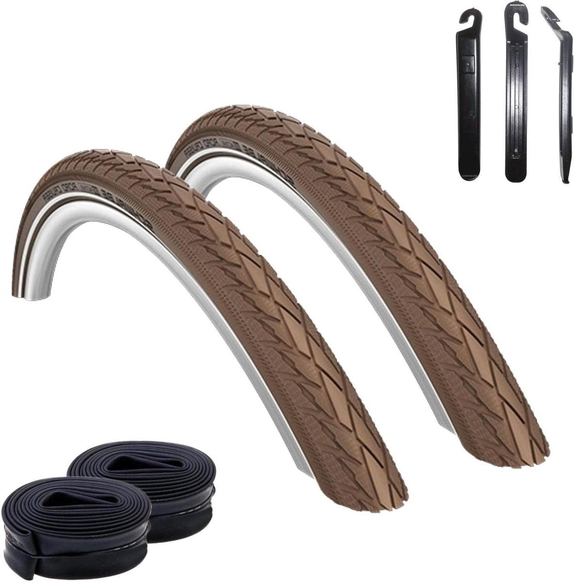 Fietsbanden Set - Wielbanden Cruiser - Fietsen Onderhoud - Met Reflectie - 47-622 - Zwart