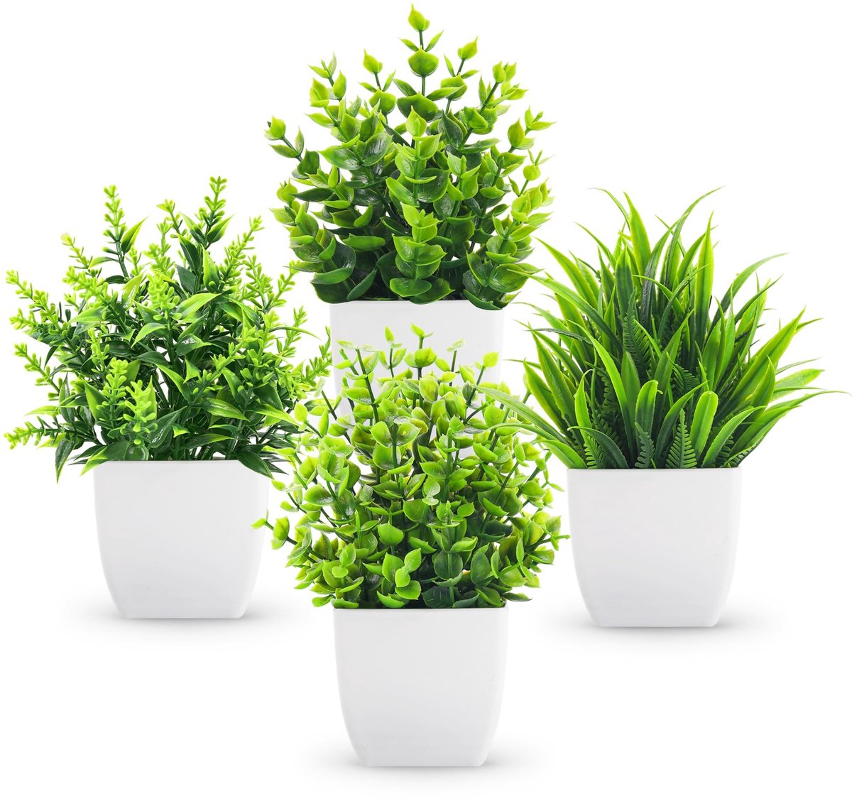 Omgoods - Set van 4 Kunstplantjes voor Binnen en Bureaublad Decoratie