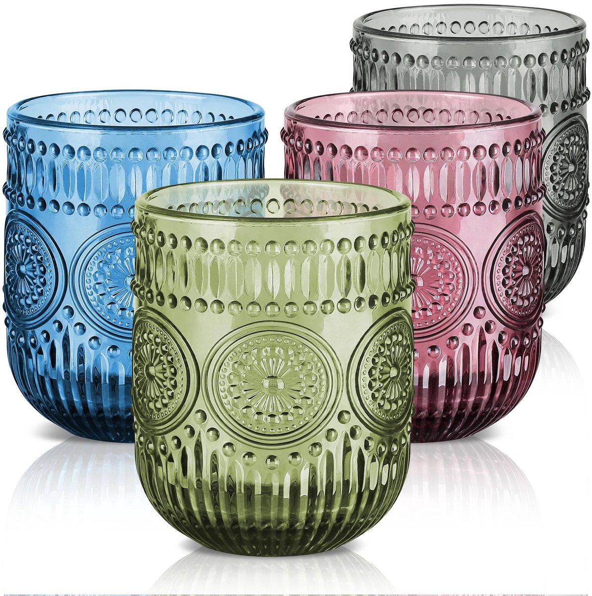Omgoods - Set van 4 Vintage Drinkglazen met Zonnebloem Motief