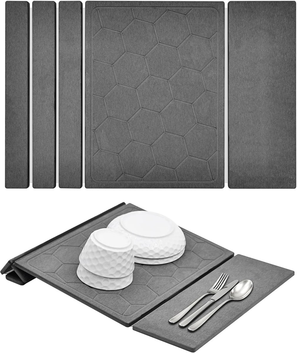 Omgoods - 3-in-1 Opvouwbare Afdruipmat voor Keuken - Sneldrogend en Waterabsorberend