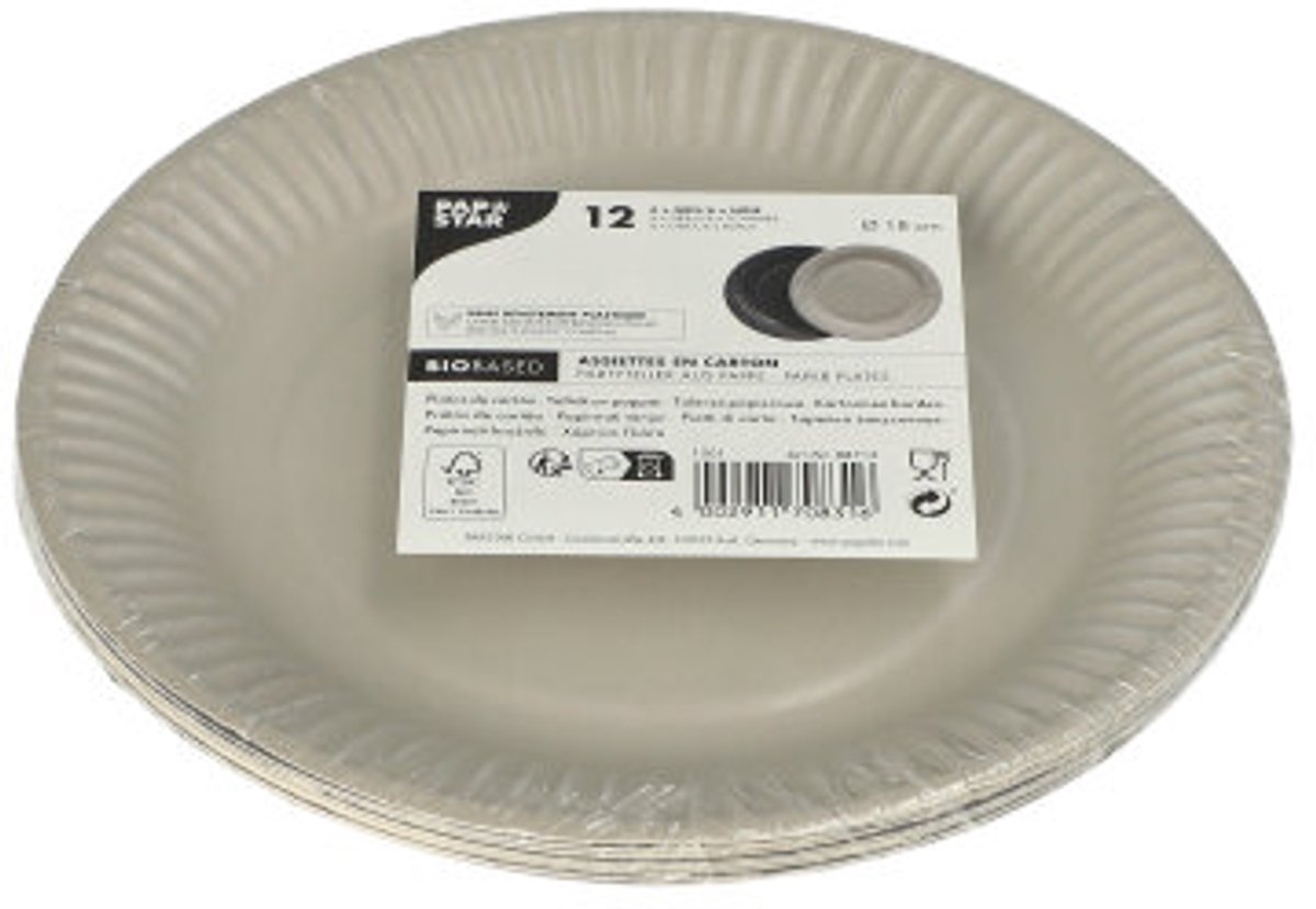 20x 12 Borden karton rond Ø 18 cm assorti kleuren - grijs/zwart
