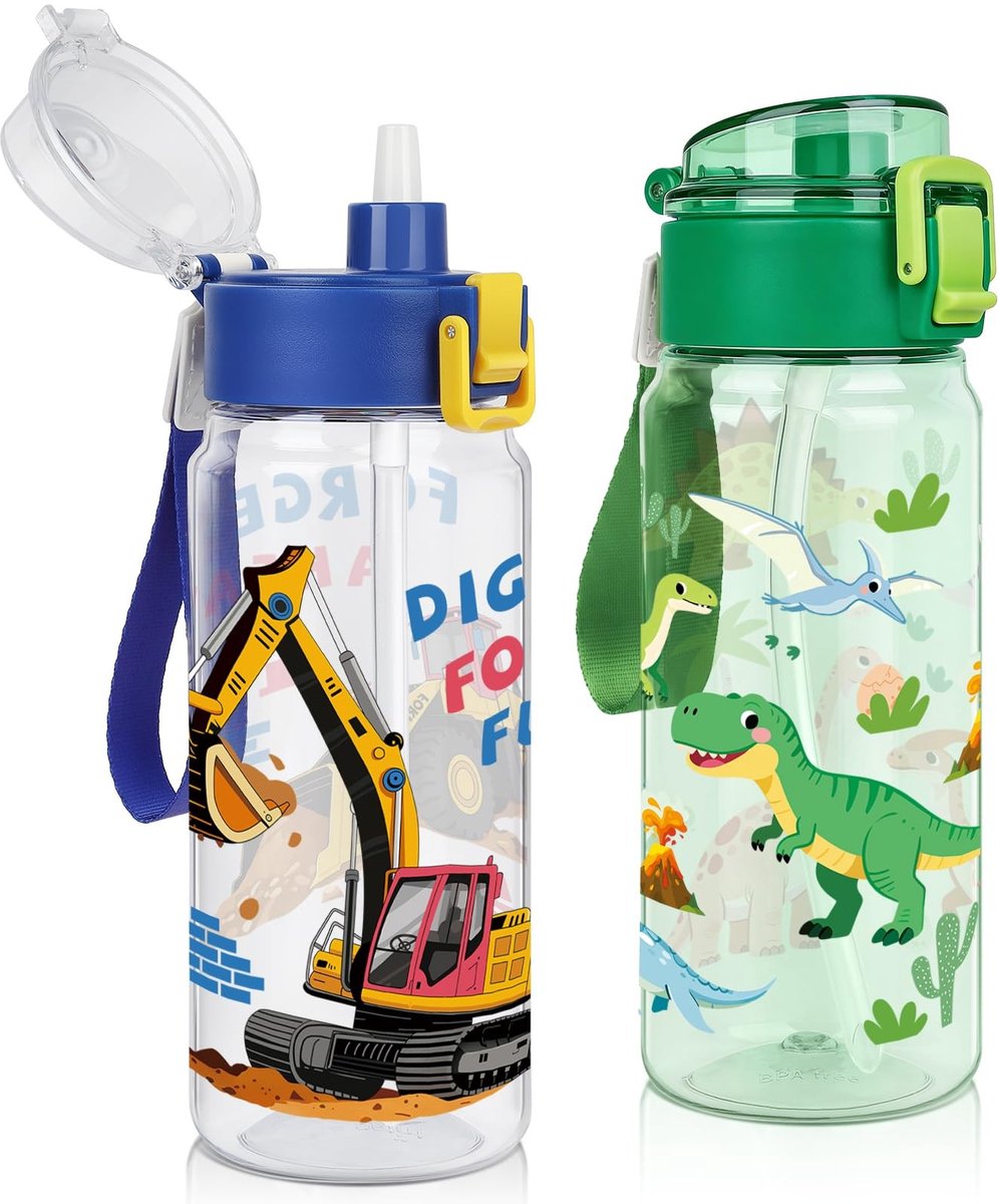 Omgoods - Lekvrije Drinkfles met Rietje voor Kinderen, 550 ml