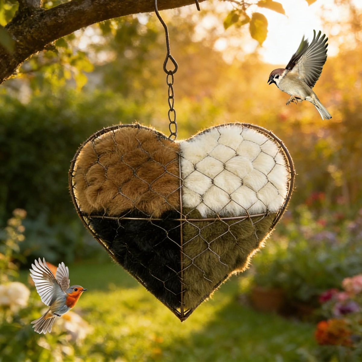 Omgoods - Handgemaakt Vogel Nest Hart met Harthouder voor Tuin en Patio