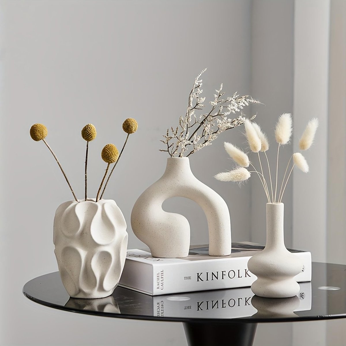 Omgoods - Set van 3 Keramische Minimalistische Vazen voor Bloemen