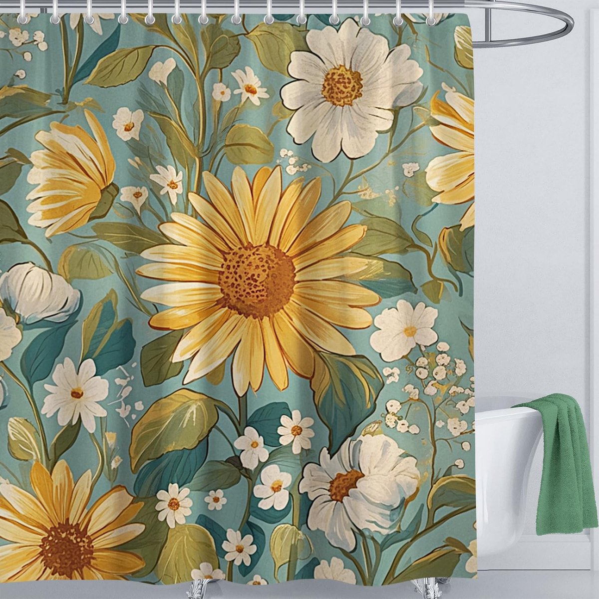 Omgoods - Douchegordijn met Zonnebloempatroon 180 x 180 cm