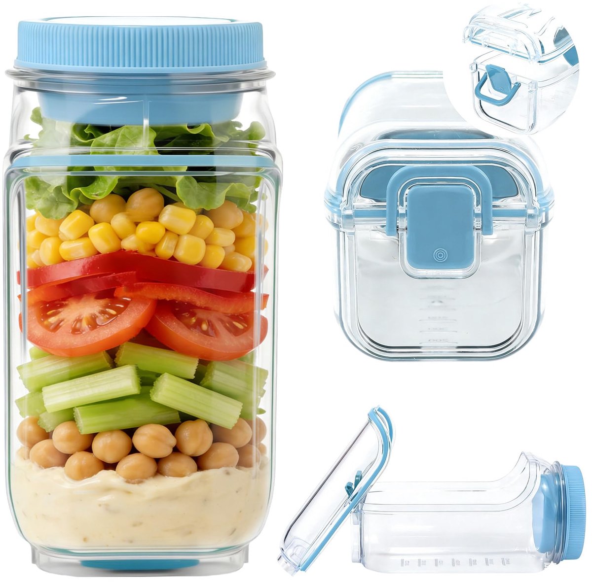 Omgoods- Saladebakjes Innovatief Ontwerp - Draagbare Saladebox - Lekvrije Sausfles - Ideaal voor Familiediners - Zijdelingse Opening - Ingrediënten Blijven Vers - Lunchbox